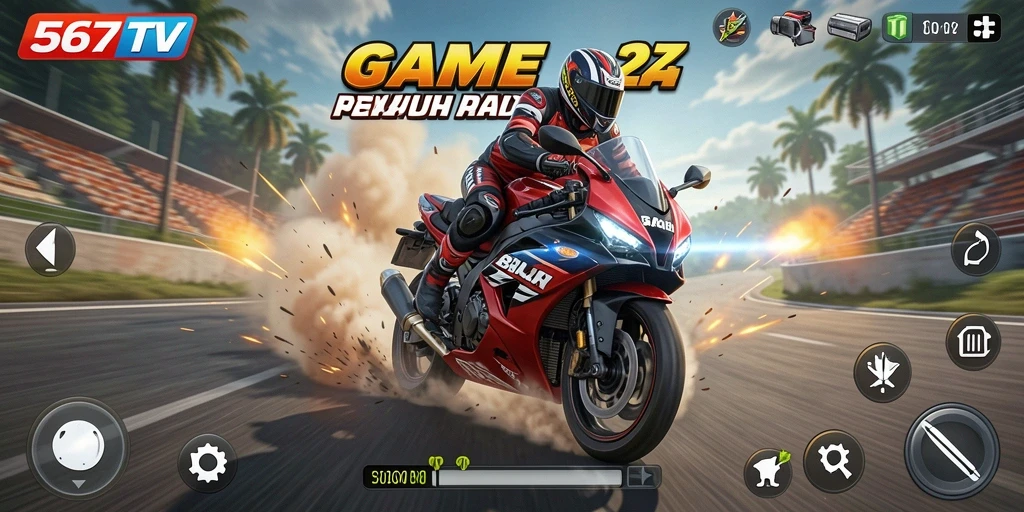 Tampilan gameplay seru dari 567TV dengan balapan motor.