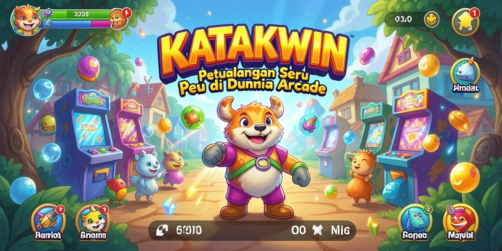 Tampilan gameplay seru KATAKWIN dengan karakter katak melompat.