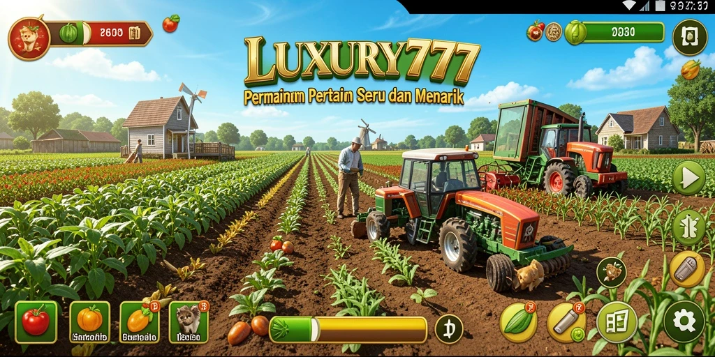Tangkapan layar gameplay LUXURY777 menampilkan ladang pertanian yang subur dan cantik.