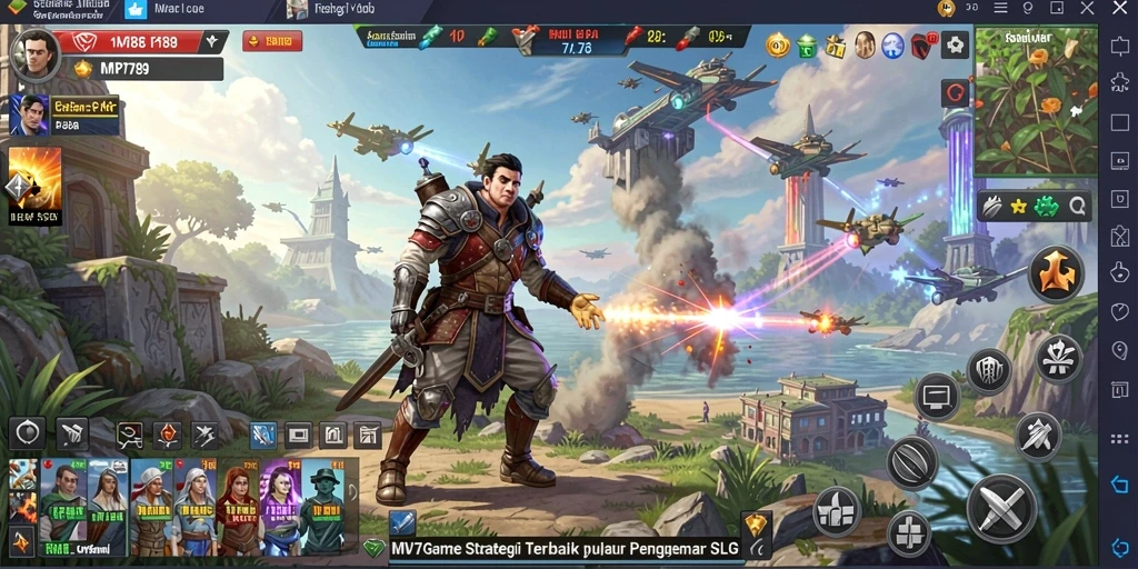 Tangkapan layar menunjukkan pertempuran epik dalam game SLG.