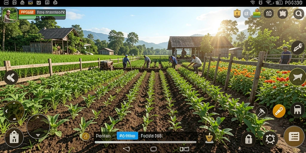 Tampilan gameplay PGG68 yang menampilkan aktivitas bertani yang seru.