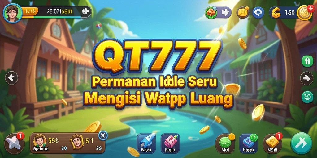 Screenshot utama QT777 menampilkan karakter yang mengumpulkan sumber daya secara otomatis.