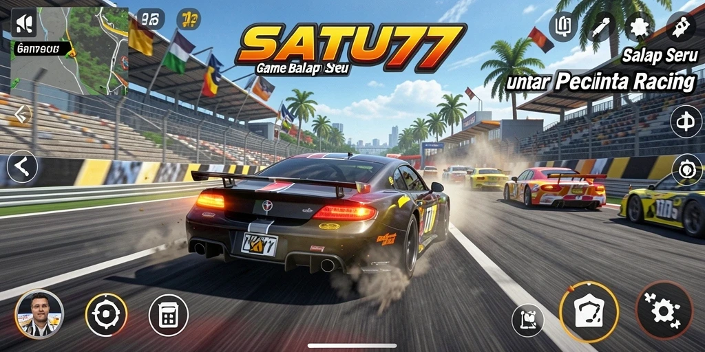 Tampilan gameplay SATU77 yang mendebarkan saat balapan di lintasan.