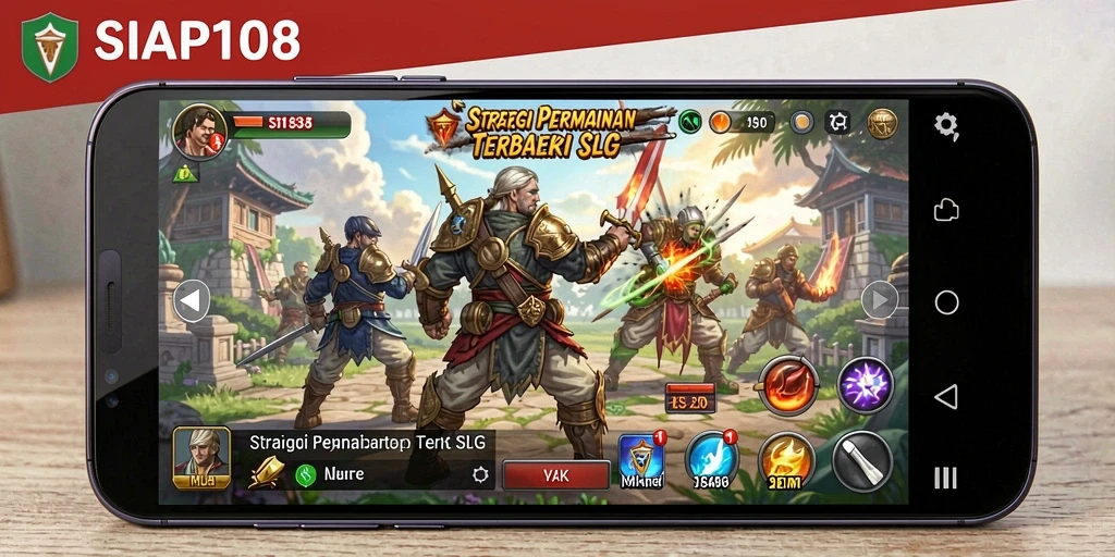 Screenshot utama SIAP108 menunjukkan pertempuran seru dalam gameplay SLG.